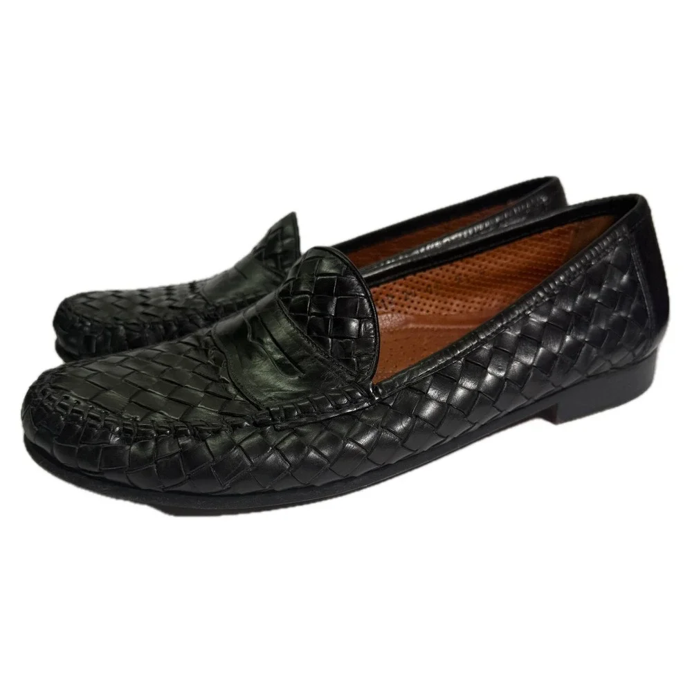 Allen Edmonds St. Lucia Loafers Mens 9.5 Black Woven Leather Penny Italy 48212